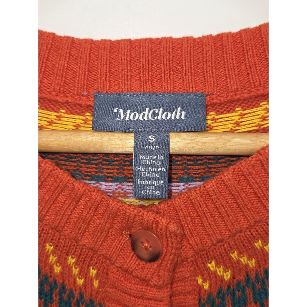 ModCloth Witchs Candy Cardigan Womens Small Orange Black Cat Halloween Fair Isle - Picture 3 of 4